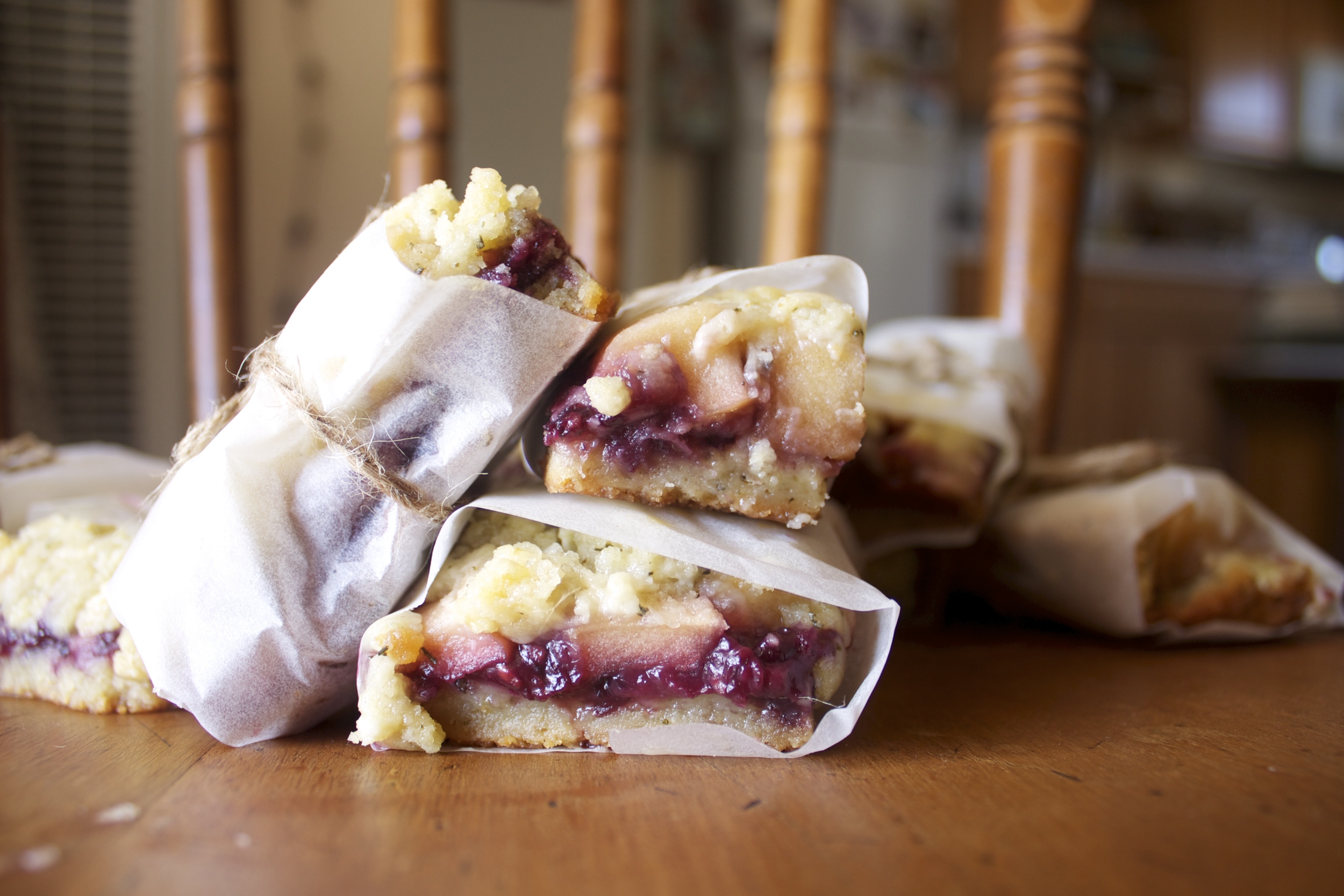 BLACKBERRY JAM AND APPLE FILLED ROSEMARY-SHORTBREAD BARS